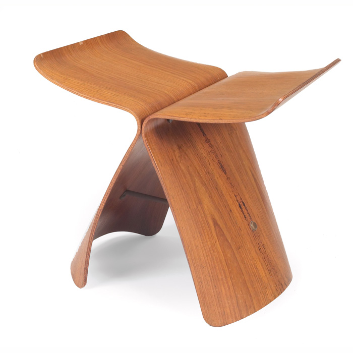 Appraisal: Sori Yanagi Butterfly stool two-piece form in Palisander brass fittings