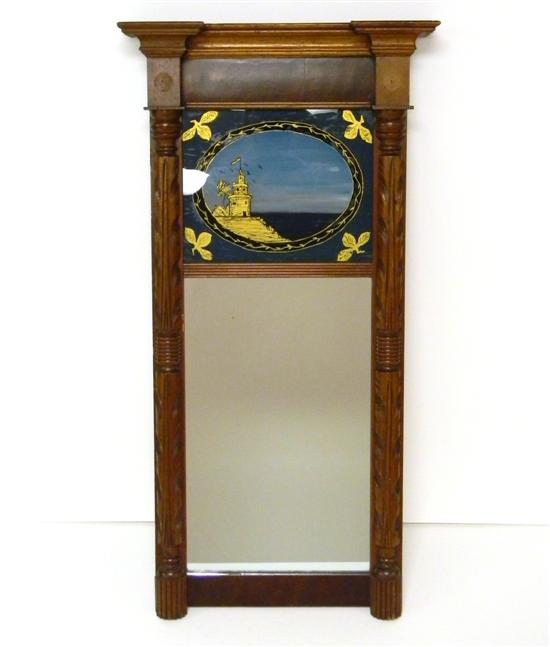 Appraisal: Early th C wall mirror glomis panel with lighthouse mahogany