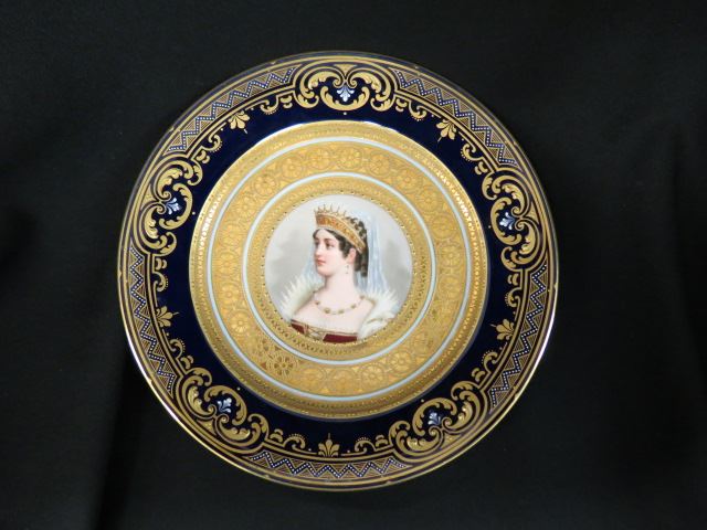 Appraisal: Royal Vienna Porcelain Portrait Plate Queen elaborate cobalt and gold