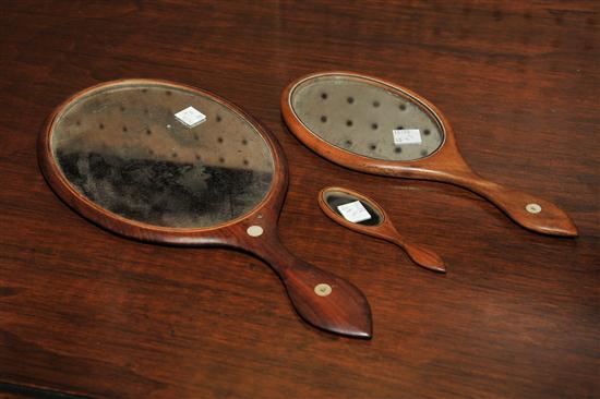 Appraisal: THREE HAND MIRRORS American th century Graduated Shaker style mirrors