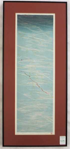 Appraisal: JAPANESE CONTEMPORARY WOODCUT depicting water Image measures x illegibly signed