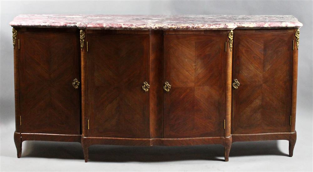 Appraisal: LOUIS XV STYLE ORMOLU MOUNTED TULIPWOOD BUFFET WITH BRECHE VIOLET