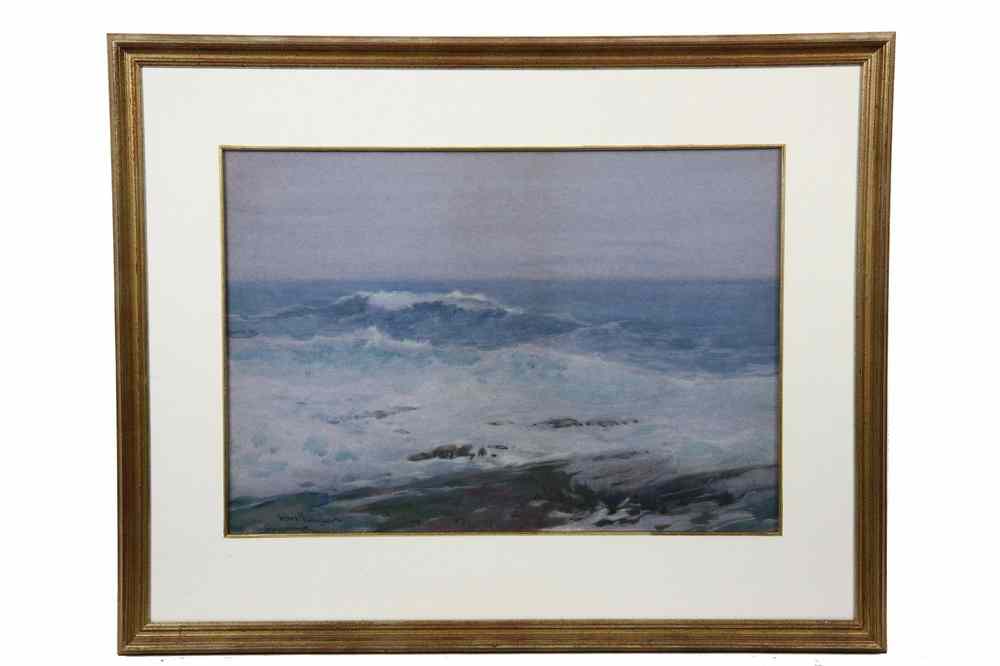 Appraisal: WATERCOLOR - Raging Sea from Rocky Coast by Sears Gallagher