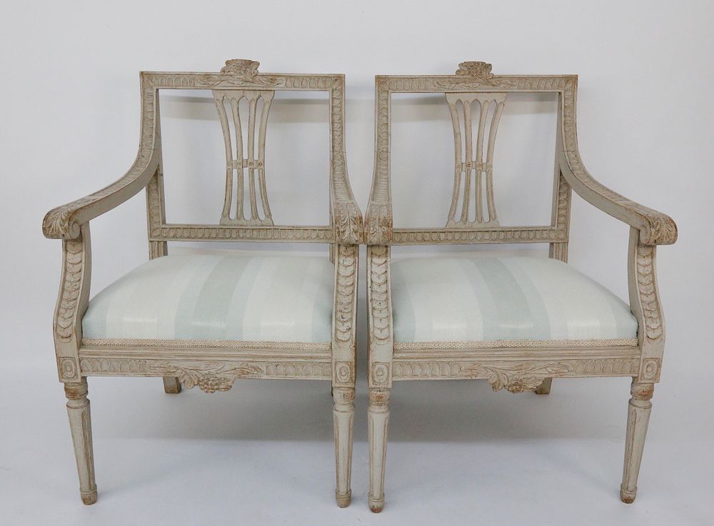 Appraisal: Pair of Swedish Gustavian Style Open Armchairs th Century Pair