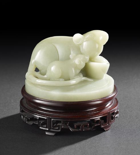 Appraisal: Interesting Chinese Carved Celadon Jade Group composed of a circular