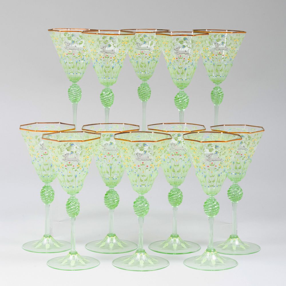 Appraisal: Set of Twelve Pauly Murano Enameled Glass Goblets Signed in