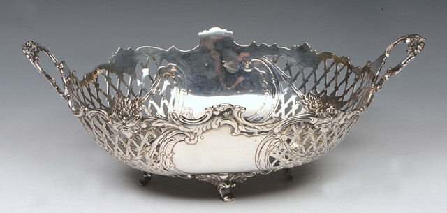 Appraisal: A DUTCH SILVER TWO HANDLED BREAD BASKET with pierced sides