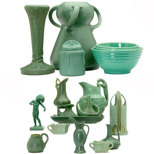 Appraisal: HAMPSHIRE TEPLITZ Etc Eighteen matte green pieces a pitcher with