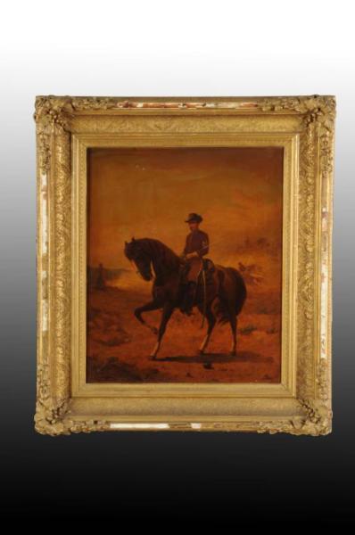 Appraisal: Civil War Oil on Canvas Painting Description Depicting a soldier