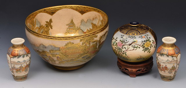 Appraisal: Japanese Satsuma bowlMeiji period decorated with Immortals cm two miniature