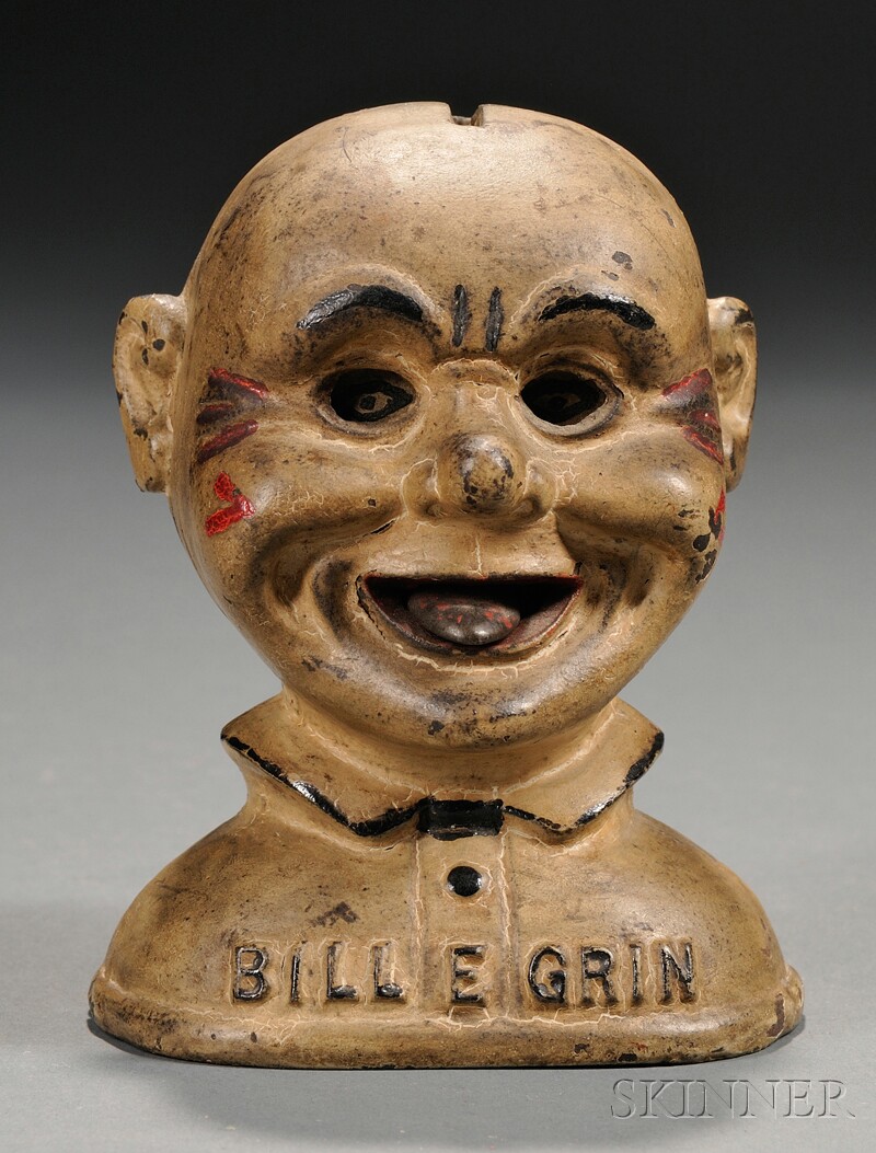 Appraisal: Cast Iron Painted Bill E Grin Bank J E Stevens