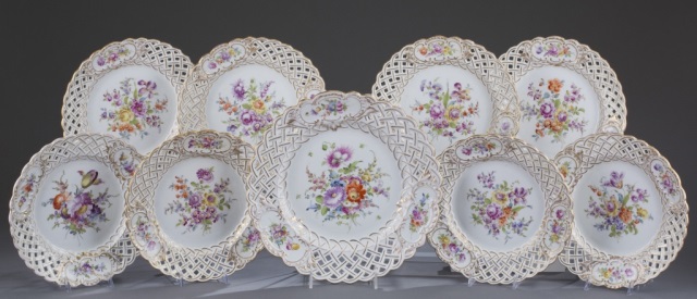 Appraisal: Nine Dresden Porcelain Plates Eight reticulated plates Dia and one