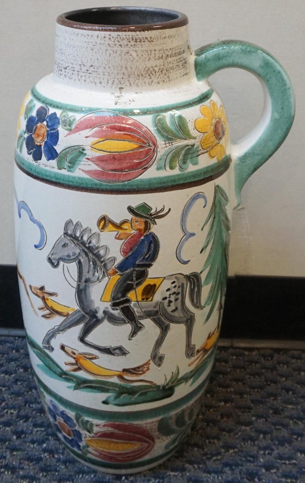 Appraisal: GERMAN PAINTED CERAMIC PITCHER H IN CM German Painted Ceramic