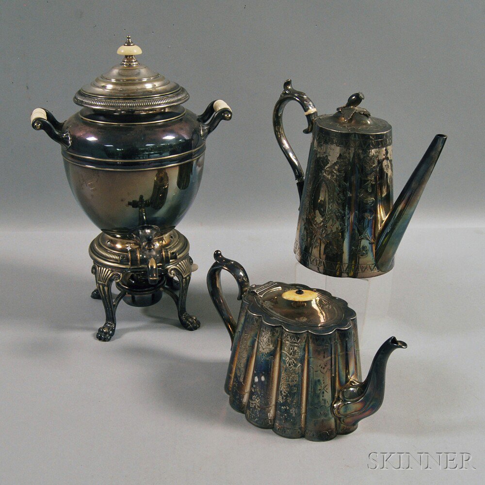 Appraisal: Three Silver-plated Serving Items a T W Eaton Co teapot