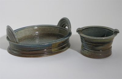 Appraisal: Jane Hamlyn born a salt-glazed stoneware twin-handled dish oval form