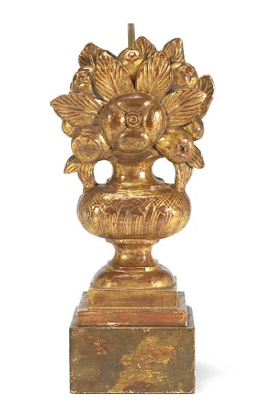 Appraisal: An Italian giltwood urn now mounted as a lamp th