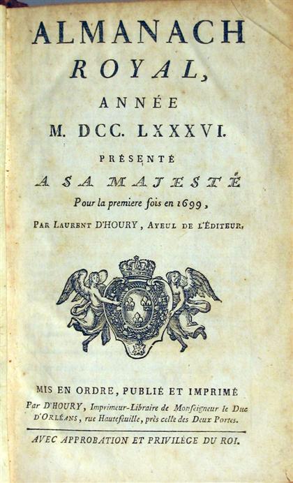 Appraisal: vol Almanach Royal Annee M DCC LXXXVI vo contemp mottled