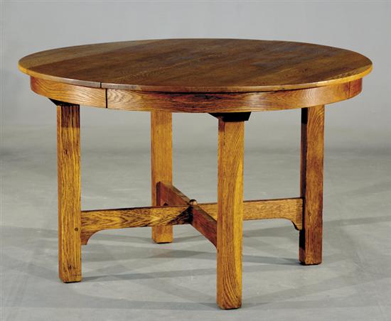 Appraisal: Gustav Stickley round oak dining table circa top fitted with