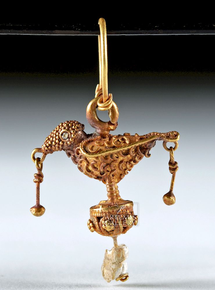 Appraisal: Delicate Islamic K Gold Bird Earring w Pearls Originally Listed