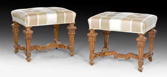 Appraisal: PAIR OF OAK STOOLS Louis XIV style Paris late th