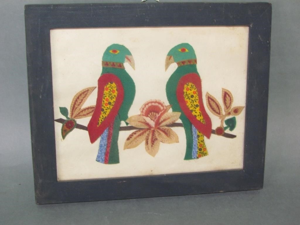 Appraisal: LUKE FANNIE GOTTSHALL FABRIC BIRD PICTUREpair of birds on a