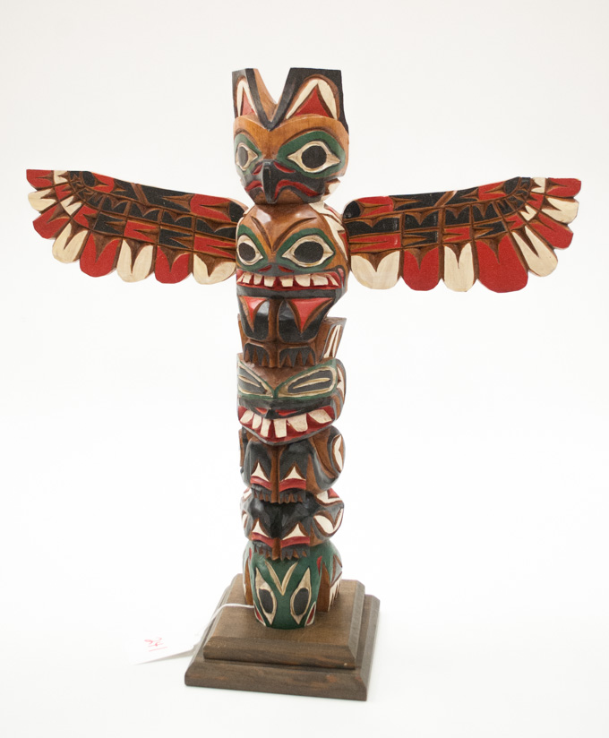 Appraisal: JOHN T WILLIAMS CARVED WOOD TOTEM POLE hand carved and