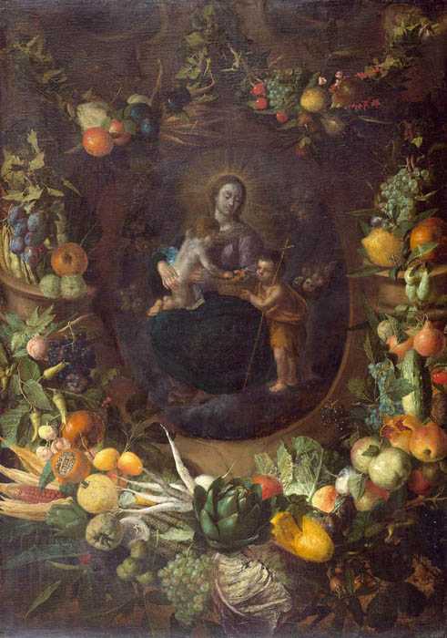 Appraisal: ANTWERP CIRCA Madonna and Child with John surrounded by garland