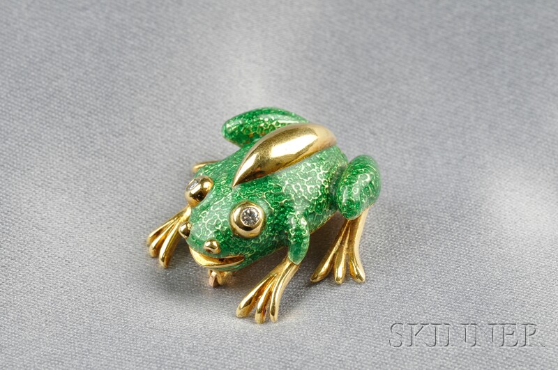 Appraisal: kt Gold Enamel and Diamond Frog Brooch Tiffany Co with