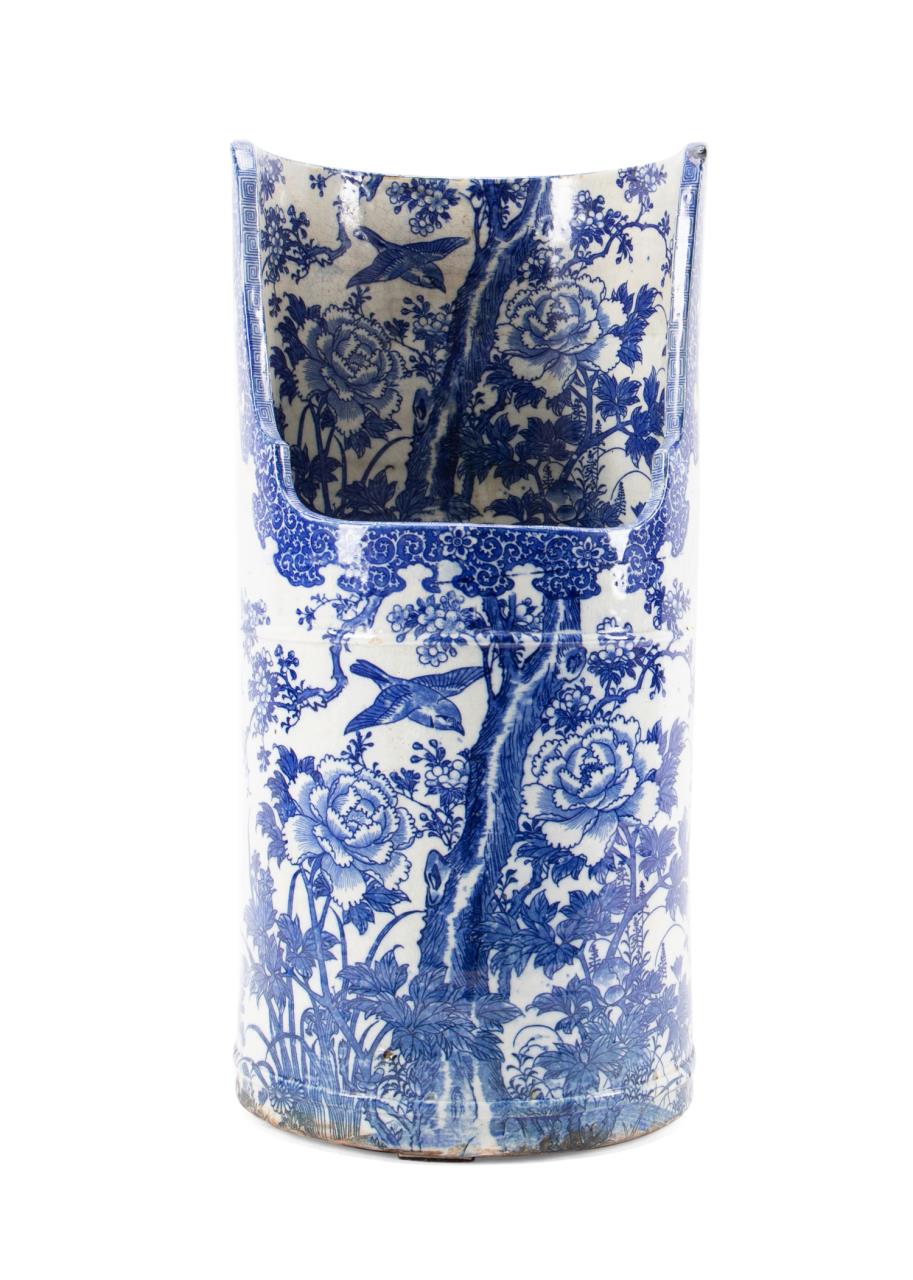 Appraisal: JAPANESE BLUE AND WHITE UMBRELLA STAND Japanese blue and white