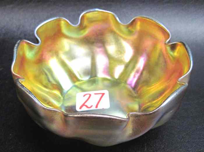 Appraisal: LOUIS COMFORT TIFFANY IRIDESCENT ART GLASS BOWL gold with rose