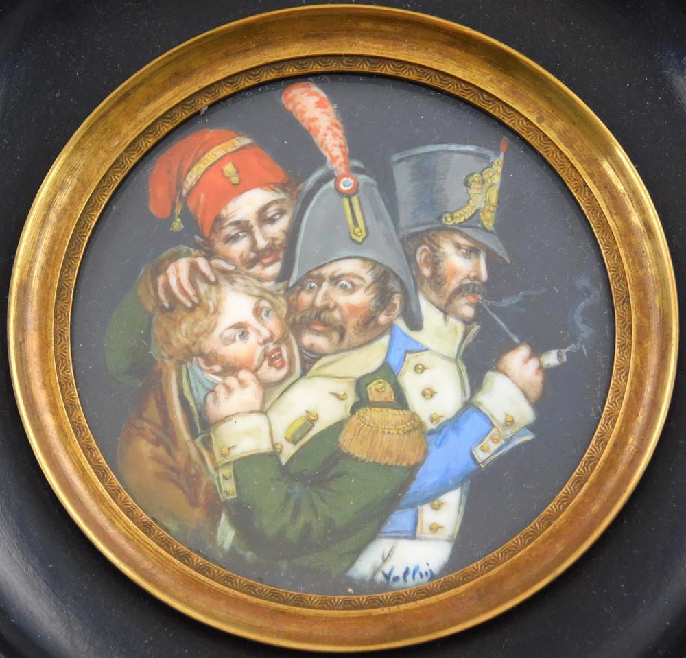 Appraisal: MINIATURE Vignette of group th C round support comic ensemble