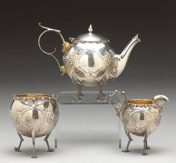 Appraisal: A coin silver three piece tete a tete tea setGorham