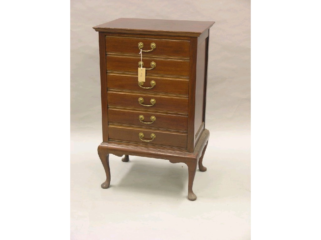 Appraisal: An early th century mahogany music chest six drawers each