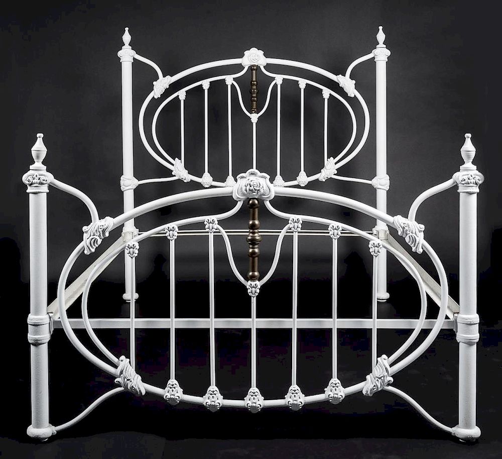 Appraisal: Iron and Brass Bed DESCRIPTION Painted wrought iron bed in