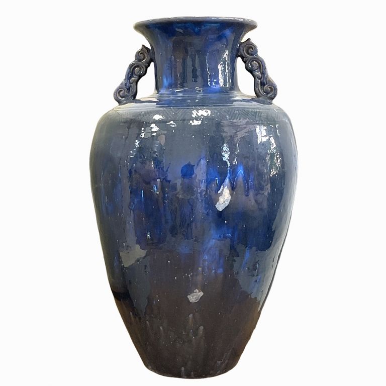 Appraisal: Large Chinese th Century Vase Tall glazed dark blue with