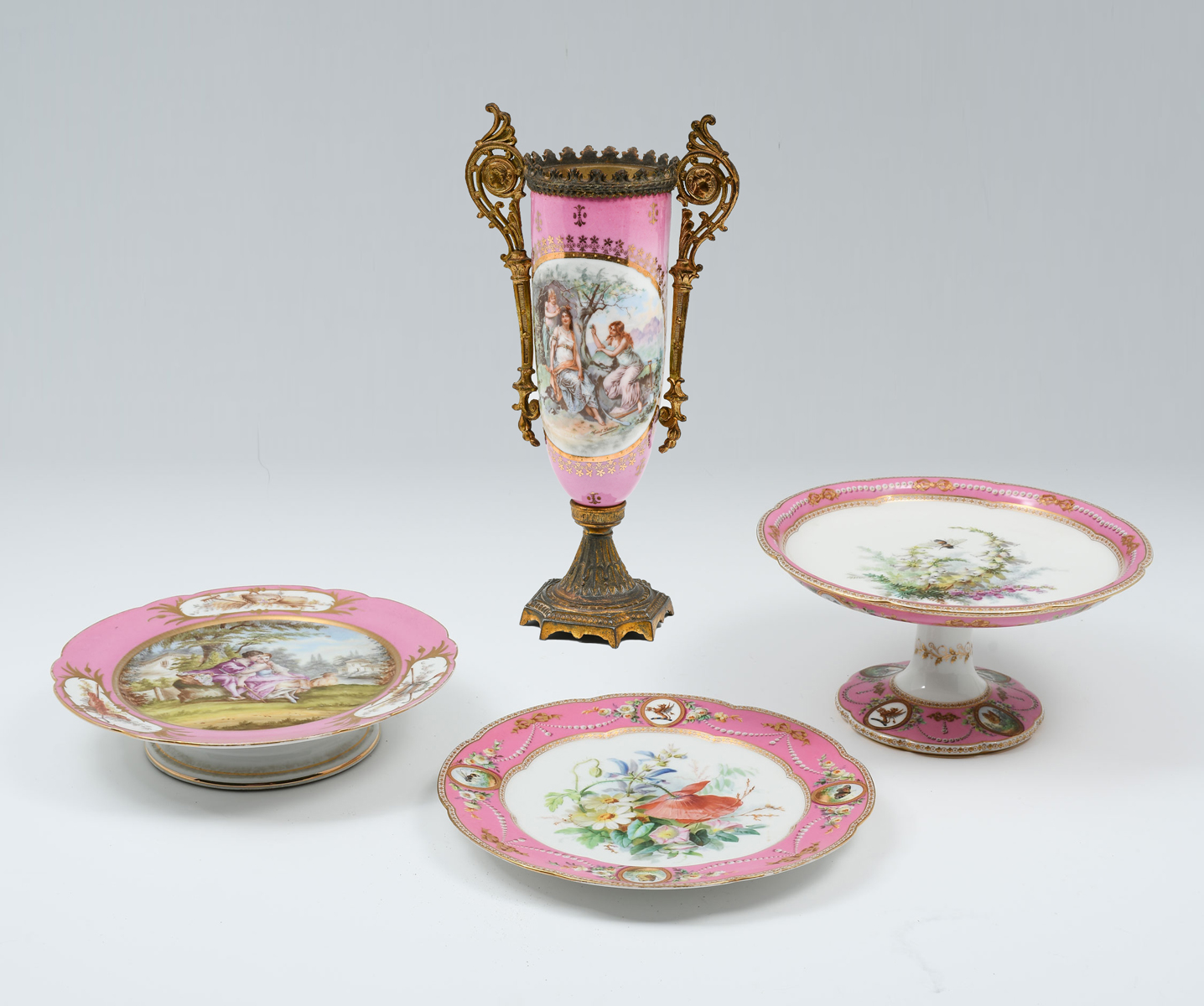 Appraisal: PC PINK GROUND FRENCH PORCELAINS Comprising - Footed dish -