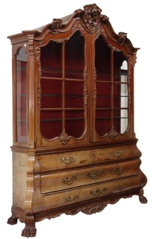 Appraisal: Dutch style mahogany vitrine display cabinet th c having ornately