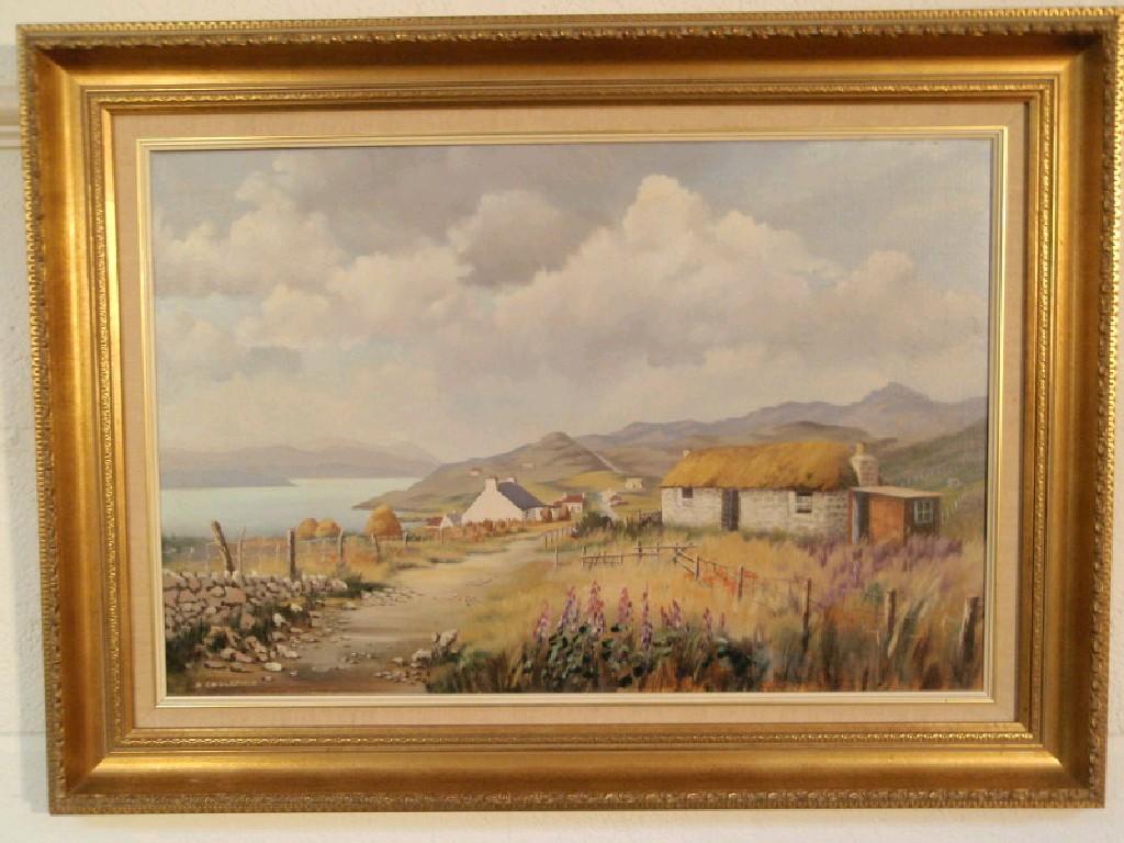 Appraisal: N Englfield Cottages at Kyles Outer Hebrides oil on canvas