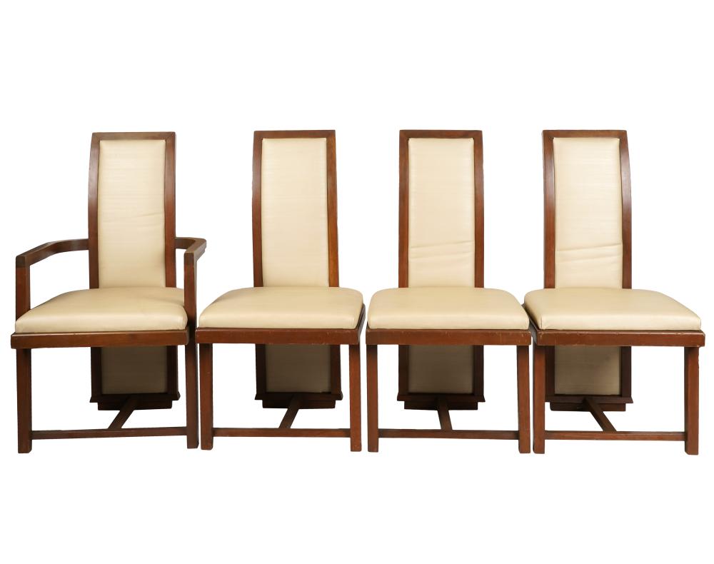 Appraisal: SET OF FRANK LLOYD WRIGHT-DESIGNED DINING CHAIRSmahogany and fabric unsigned