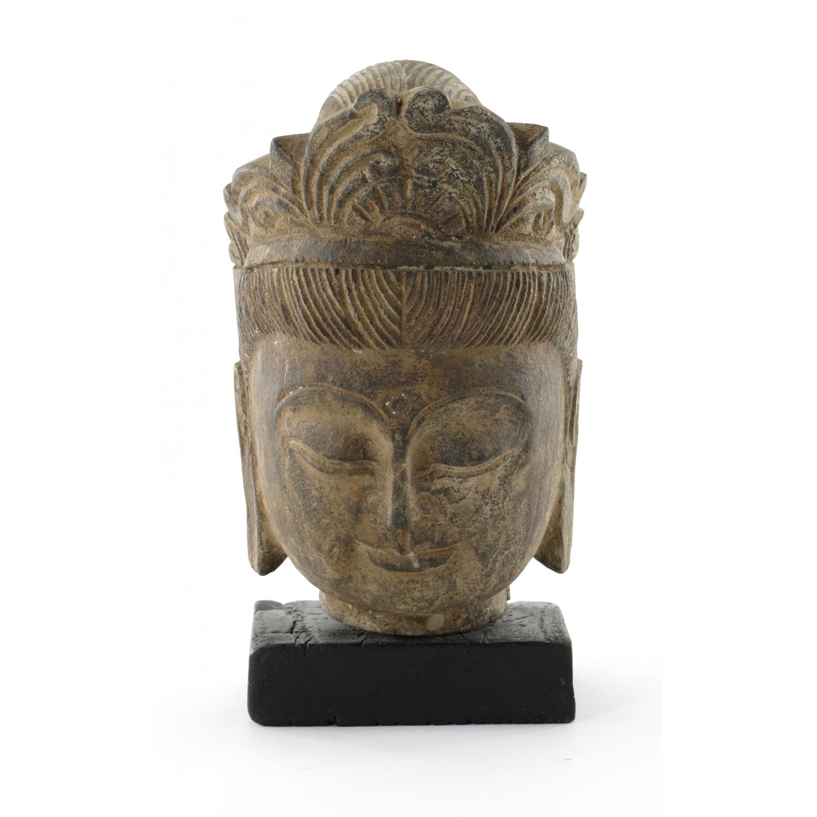 Appraisal: Carved Stone Head of Buddha early th century loose mounted