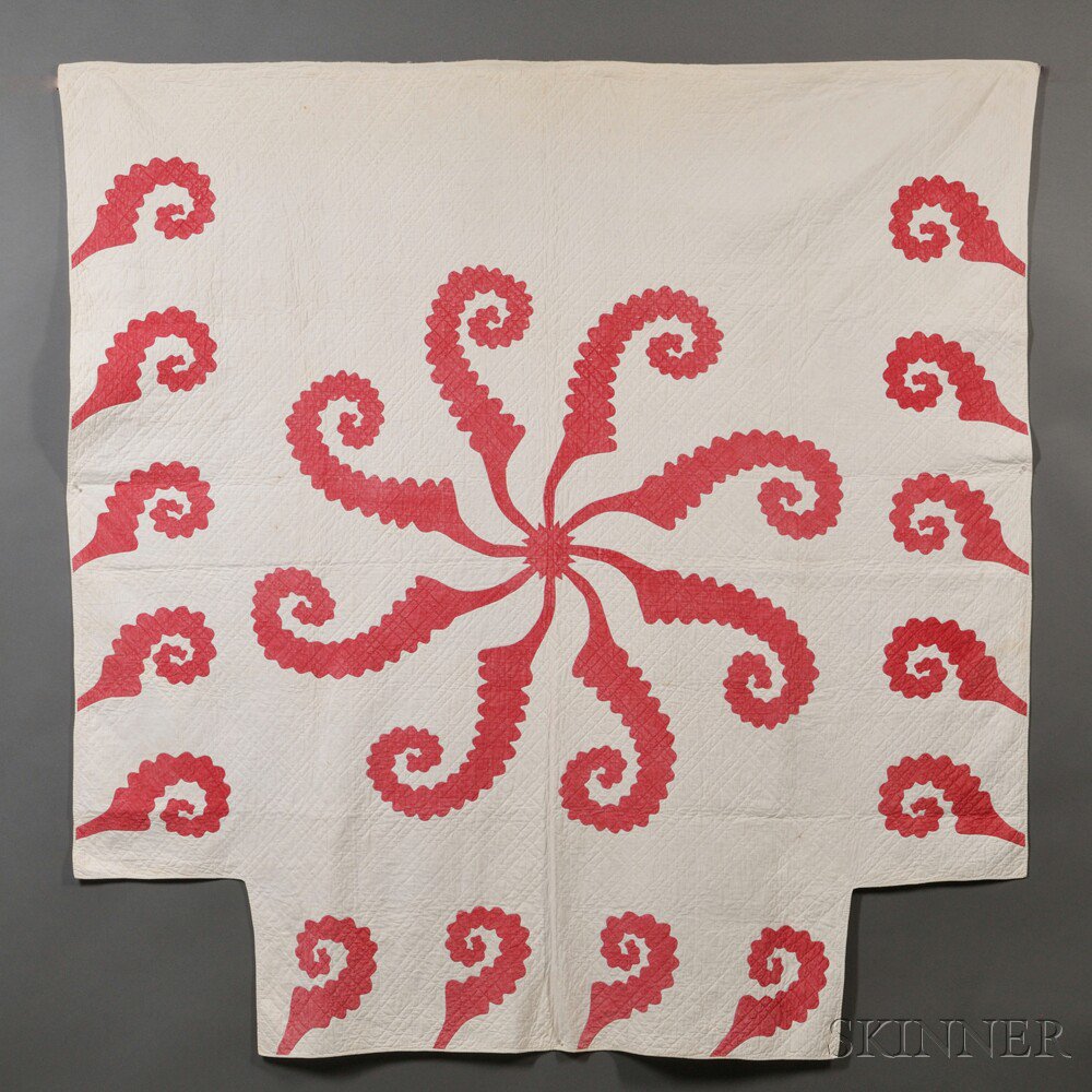 Appraisal: Pieced and Appliqued Cotton Washington's Plume Pattern Quilt America late