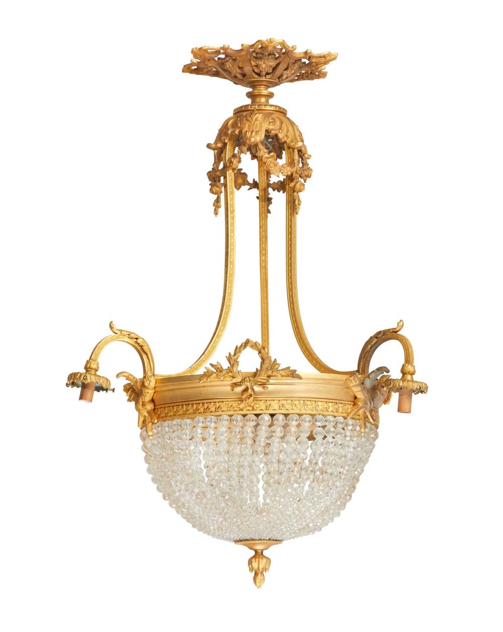 Appraisal: A French gilt-bronze chandelier First-Quarter th Century The six-light gilt-bronze