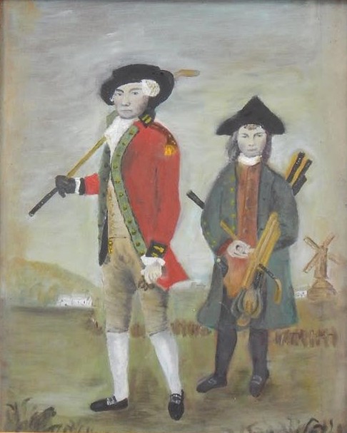 Appraisal: thC British School Two gentlemen holding golf clubs oil cm