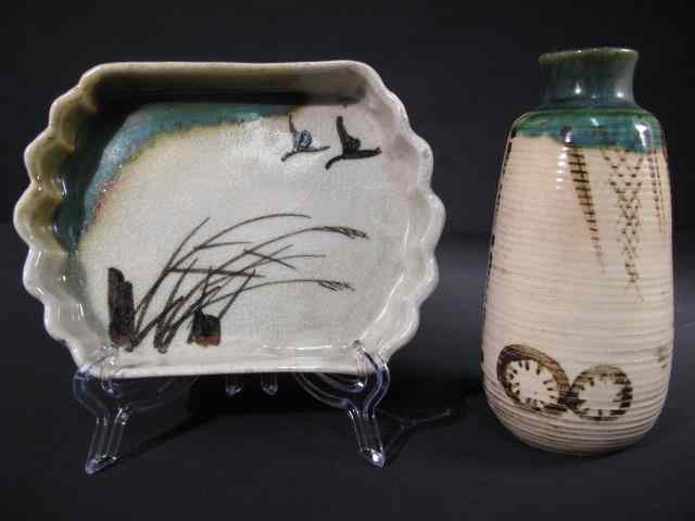 Appraisal: Asian decorative glazed pottery pieces Includes painted dish marked on