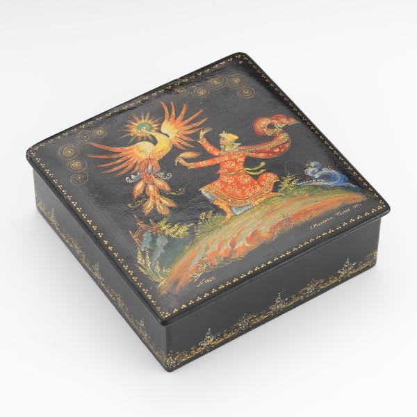 Appraisal: RUSSIAN PALEKH LACQUER BOX FIRE BIRD BY G MARKOVA x