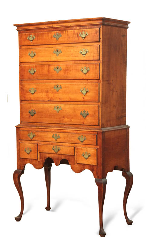 Appraisal: QUEEN ANNE HIGH CHEST OF DRAWERS Rhode Island - curly