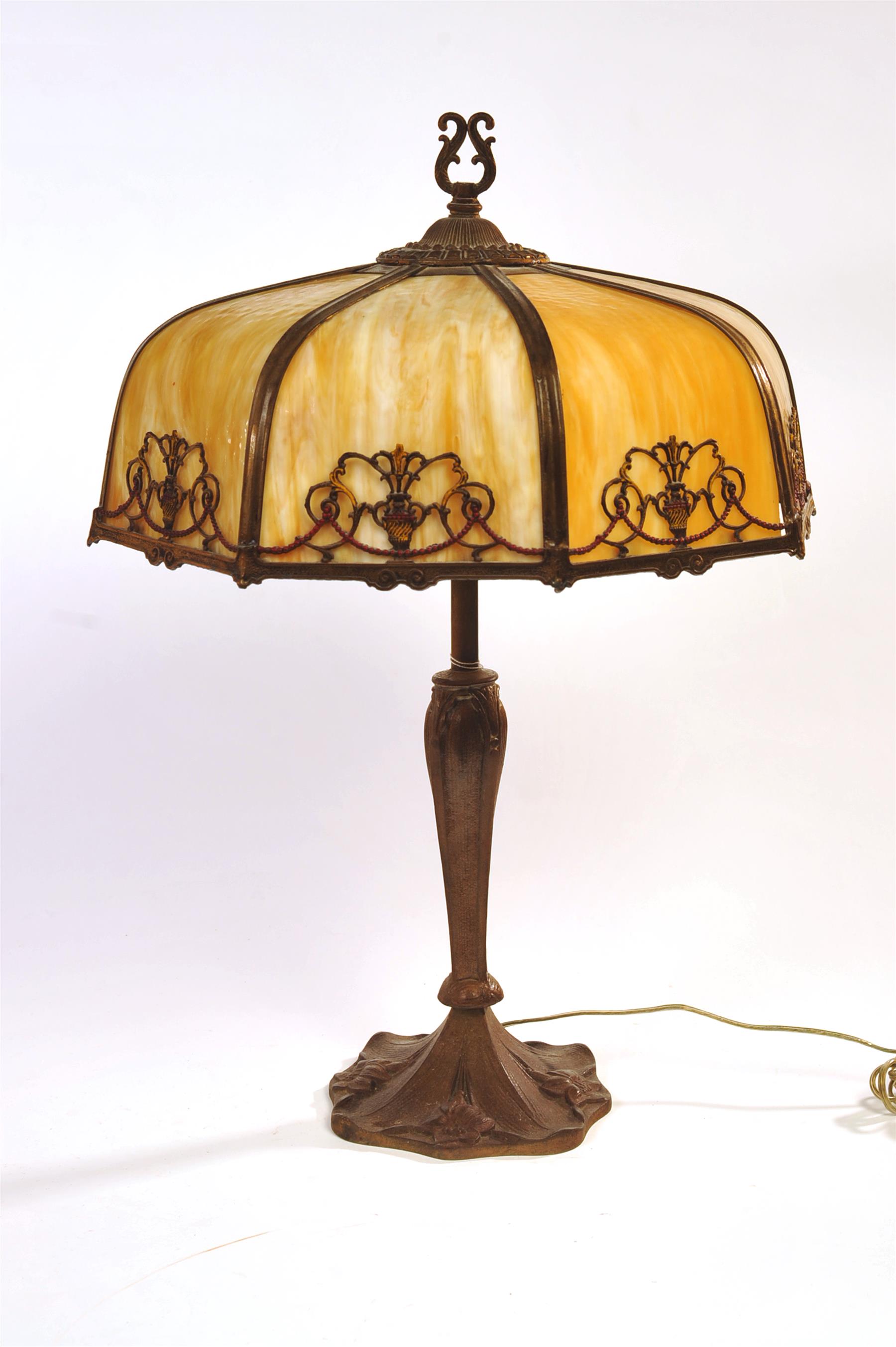 Appraisal: EIGHT-PANEL SLAG GLASS TABLE LAMP American st quarter- th century