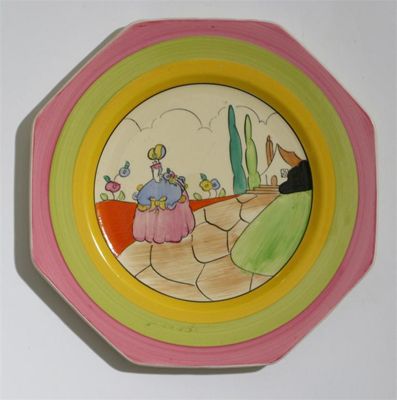 Appraisal: Applique Idyll' a Clarice Cliff Bizarre octagonal plate painted in