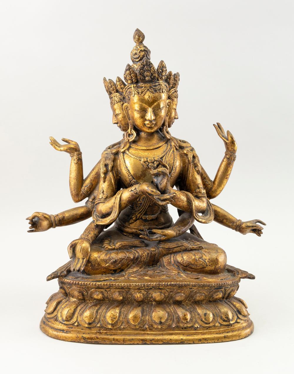 Appraisal: SINO-TIBETAN GILT BRONZE FIGURE OF USHNISHAVIJAYA TH CENTURY HEIGHT LENGTH