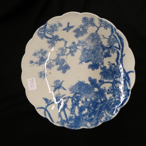 Appraisal: Oriental Blue White Porcelain Charger bird foliage excellent